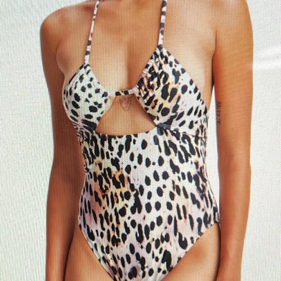 Good American SATIN RUCHED HALTER ONE-PIECE Size S (4-6) - Picture 1 of 9